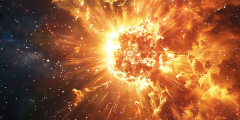 Wall Mural - a fiery supernova explodes across the cosmic canvas, its light and energy painting everything in its