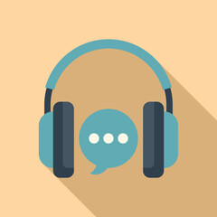 Poster - flat design icon featuring headphones with a mic symbolizing online customer support or call center