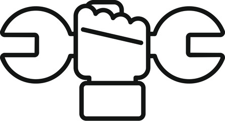 Poster - a vector icon showcasing a clenched hand grasping a wrench, in a simple line art design