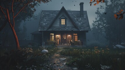 Wall Mural - front view of an old house in the dark, made in fantasy style