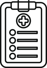Poster - Line art illustration of a medical clipboard with checklists and a plus sign, ideal for healthcare design