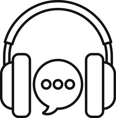 Poster - line art icon depicting headphones and a speech bubble, symbolizing customer support