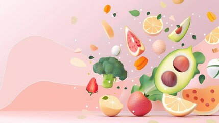 Wall Mural - Fruit and vegetables in a colorful burst of freshness