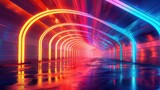 Fototapeta  - Contemporary Bridge Illuminated by Dynamic Light Show A Vivid Urban Digital Painting