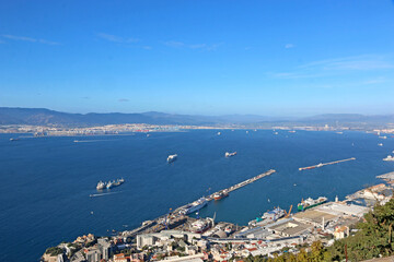 Wall Mural - Strait of Gibraltar across to Algeciras from the Rock	