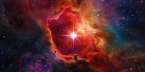 a red supergiant star blazes at the center of the universe and space.