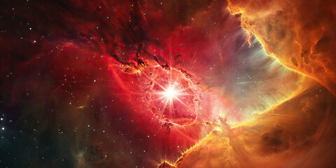 Wall Mural - a red supergiant star blazes at the center of the universe and space.