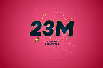 Wall Mural - Blue golden 23M isolated on Pink background, Thank you followers peoples, 23M online social group, 24M

