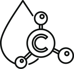 Poster - Minimalist black and white water molecule structure icon in vector format for chemistry and biology education and scientific research concept design with simple flat art and geometric symbol illustrat