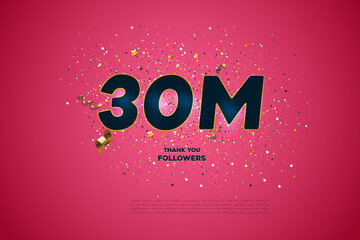 Wall Mural - Blue golden 30M isolated on Pink background, Thank you followers peoples, 30M online social group, 31M