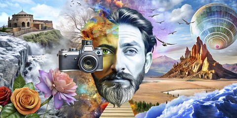 photographer in action Art, illustration illusion, idea, desktop background. wallpaper