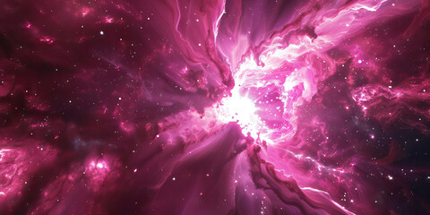 an ethereal pink nebula thrums with vibrancy, its center aglow.