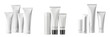 © anupdebnath - Set of pile white blank cosmetic skincare container tube packaging dispenser bottle isolated on a transparent background
