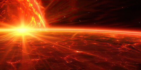 Wall Mural - the intense heat of a red giant star blazes across the horizon