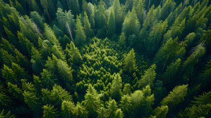 green pine forest aerial view in summer