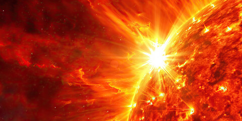 Wall Mural - the intense heat of a red giant star blazes across the horizon