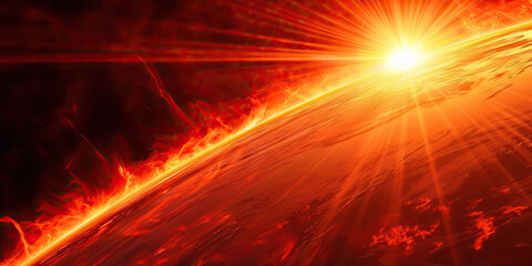 Wall Mural - the scorching brilliance of a red giant star bathes the landscape in awe-inspiring radiance.