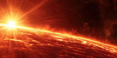 Wall Mural - the scorching brilliance of a red giant star bathes the landscape in awe-inspiring radiance.