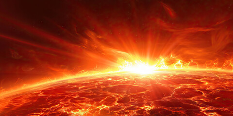 Wall Mural - the scorching brilliance of a red giant star bathes the landscape in awe-inspiring radiance.