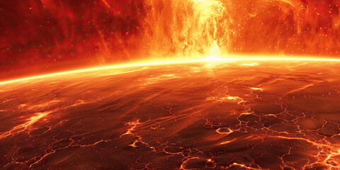 Wall Mural - the scorching brilliance of a red giant star bathes the landscape in awe-inspiring radiance.