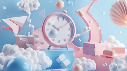 Wall Mural - Surreal time concept in a pastel dreamscape