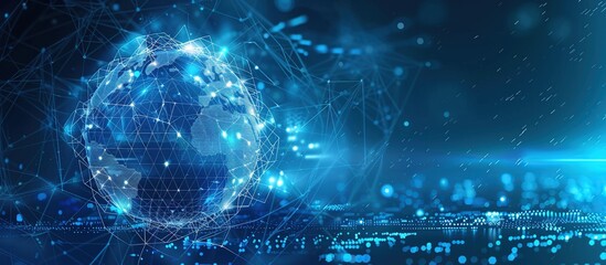 Poster - Global technologies concept background. Network connection and global data exchanges on blue planet earth.