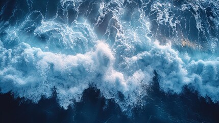 top view waves in ocean Splashing water