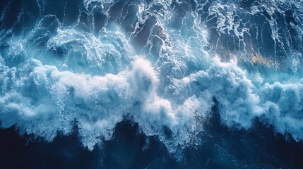 Wall Mural - top view waves in ocean Splashing water