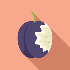 Canvas Print - Flat design vector graphic of a ripe plum with a bite taken out, on a pastel background