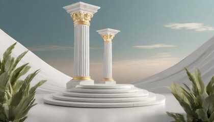 Background podium column 3d roman luxury greek white ancient display product classic.