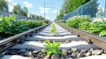 Sticker -   Train track with plant growing out of center