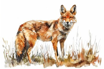  Dhole,  Pastel-colored, in hand-drawn style, watercolor, isolated on white background