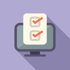 Poster - Graphic illustration of a checklist icon with ticks on a stylized computer monitor