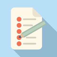 Sticker - Minimalistic flat design of a checklist document with red marks and a green pencil on a blue background