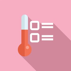 Poster - flat design vector illustration of a red thermometer icon with shadow, indicating temperature on a p