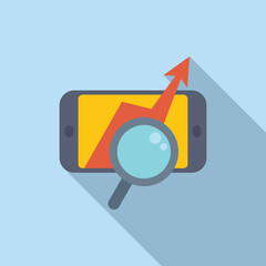 Poster - Mobile analytics concept illustration with vector graphics depicting business growth and data analysis on smartphone technology, including graphs, charts, statistics, and performance metrics