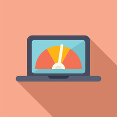 Poster - flat design illustration of a laptop showing a speedometer symbol, depicting performance or speed co