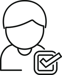 Poster - Black outline icon of a person with a check mark, symbolizing verified user or approved profile status