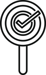 Poster - Abstract black and white vector target icon with checkmark symbolizing goal achievement, accuracy, and completion in business strategy and management concept design