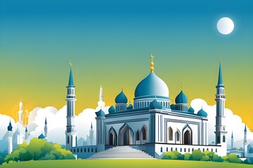 Wall Mural - Eid Mubarak Islamic background template 3d illustration.
Mosque Vector Background Art, Icons and Graphics..