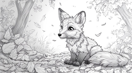 fox illustration - suitable as a coloring book for children