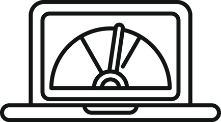 Fototapete - Black line art icon of a laptop with a speedometer on the screen, symbolizing performance measurement