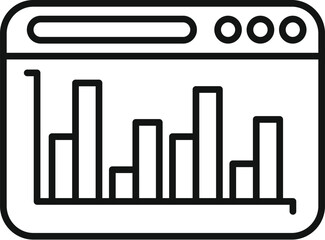 Poster - Simple line icon depicting a web browser with a bar graph, symbolizing website analytics or seo performance
