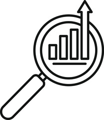 Poster - simplistic line art icon depicting a magnifying glass focused on an ascending graph, symbolizing ana