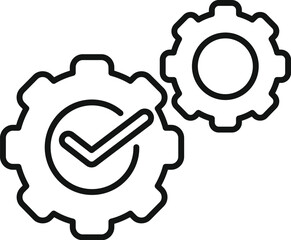 Poster - line art illustration of two gears with a checkmark, symbolizing successful process management