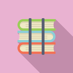 Sticker - Flat design illustration of a neat stack of colorful books with a pastel pink backdrop