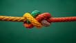 © StellaPattaya - two ropes of different colors tied into a knot, concept of infinity and connection, connect partnership together teamwork unity communicate support, rope team concept  cooperation