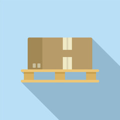 Canvas Print - Vector illustration of a brown cardboard box on a pallet, minimal flat design with shadow on blue background