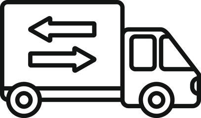 Poster - delivery truck line icon in black and white isolated vector illustration design for logistics, trans