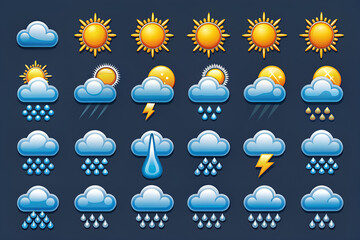 vector set of different weather icons with different color elements